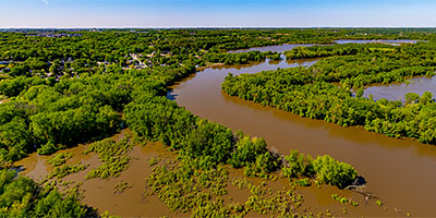 Minnesota River flooding at Carver Riverside Park.