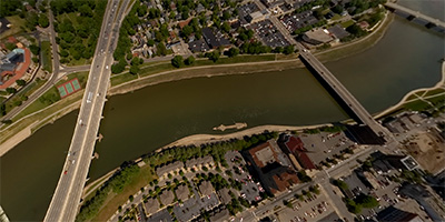 600 ft. above the Great Miami River in downtown Dayton, Ohio.