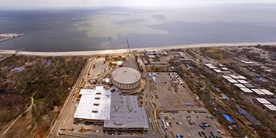 360 degree aerial panorama over Beauvoir and the Biloxi Coliseum.