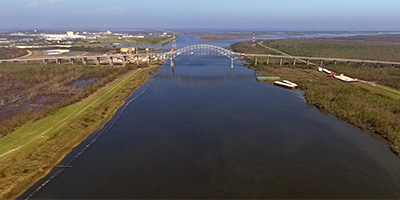 Aerial panorama over Gulf Intracoastal Waterway in Orleans Parish after Katrina.