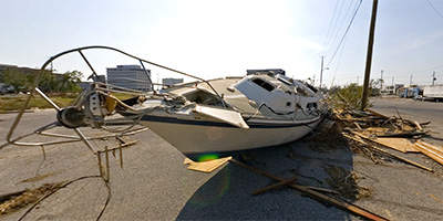 The yacht Endorphins  in downtown Gulfport after Hurricane Katrina.