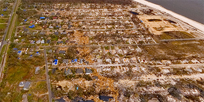 360 degree aerial panorama over Long Beach - Pass Christian city line after Katrina.