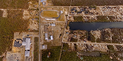 Aerial panorama over Pass Christian High School after Hurricane Katrina.