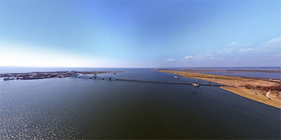 360 degree aerial panorama over the Rigolets after Hurricane Katrina.