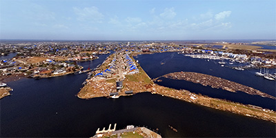 Aerial panorama over Grand Lagoon in Slidell after Katrina.