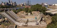Collapsed 1-35W bridge seen from the north end of the 10th Ave. bridge