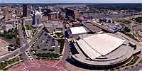 Aerial panorama over downtown St. Paul.