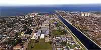 Aerial photograph over the 17th St. Canal in New Orleans after Katrina.