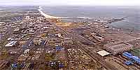360 degree photo from a helicopter over Gulfport after Hurricane Katrina.